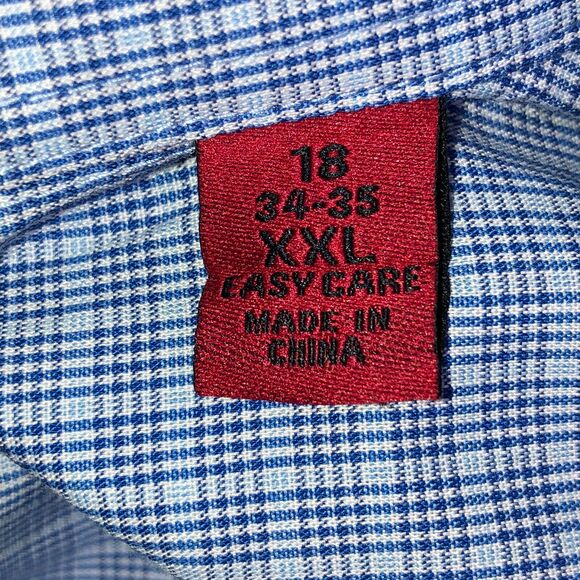 Alfani Mens Fitted Performance Button Up Dress Shirt Sz 18 34-35 XXL Blue Plaid - Picture 10 of 10